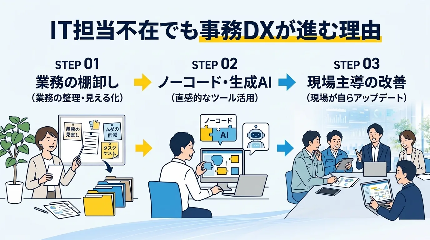 紙の伝票がスキャンされ自動で表計算データに変換される流れを表現した概念イラスト